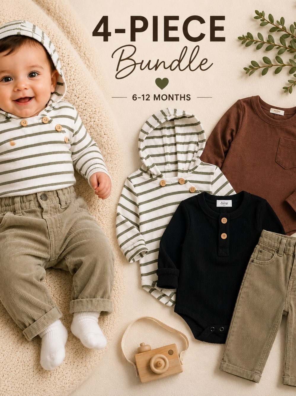 RZ By Rachel Zoe Baby Boy Neutral Earth Tone 4 Piece Bundle 6-12M #2182